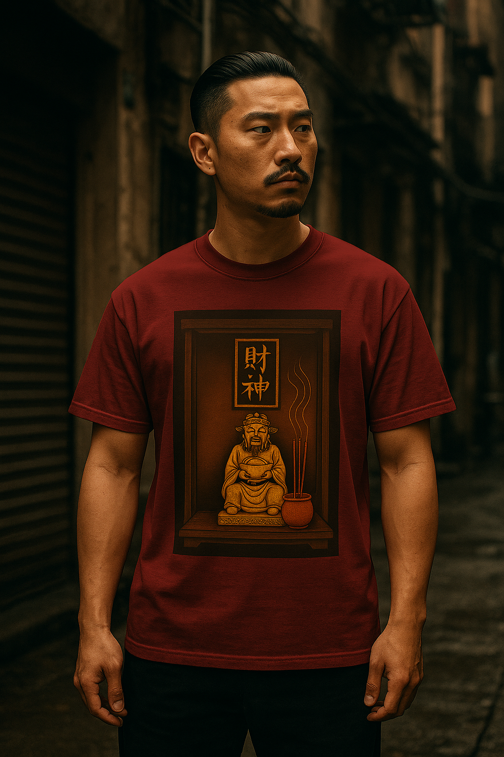 Tuhao Industries God of Wealth graphic tee detail view