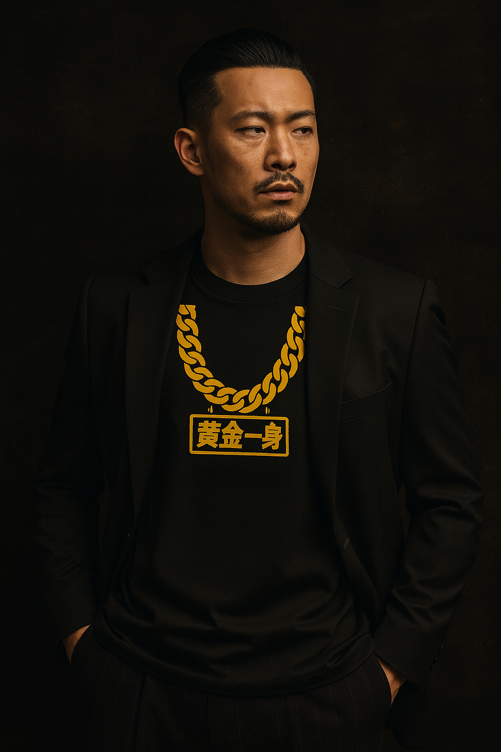 Tuhao Industries gold chain graphic tee detail view