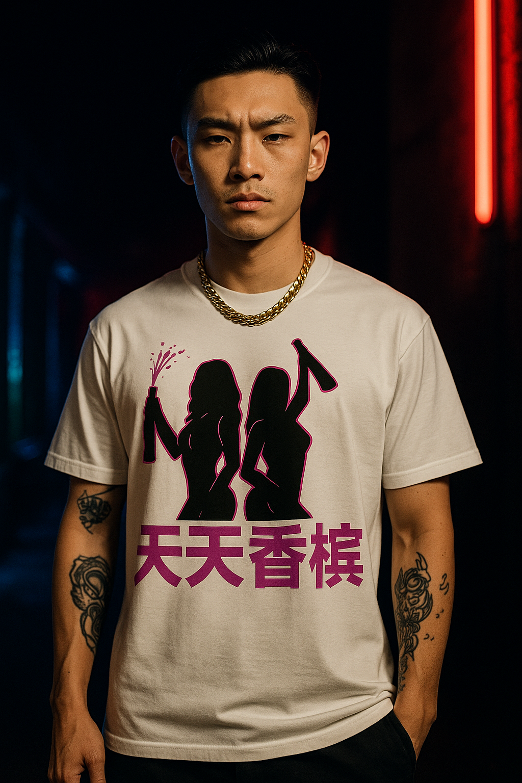 Tuhao Industries Champagne streetwear tee detail view