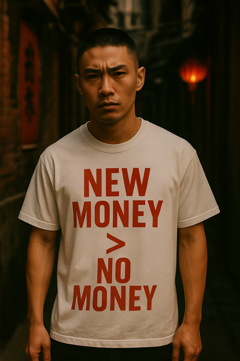 Tuhao Industries New Money graphic streetwear tee detail view